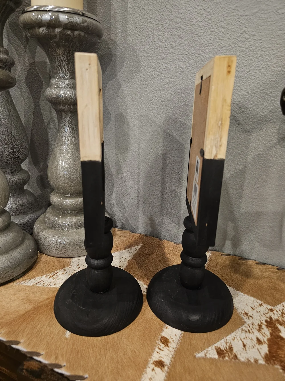 Pair Of Two-Tone Black and Natural Wood Pedestal Picture Frame, NWT